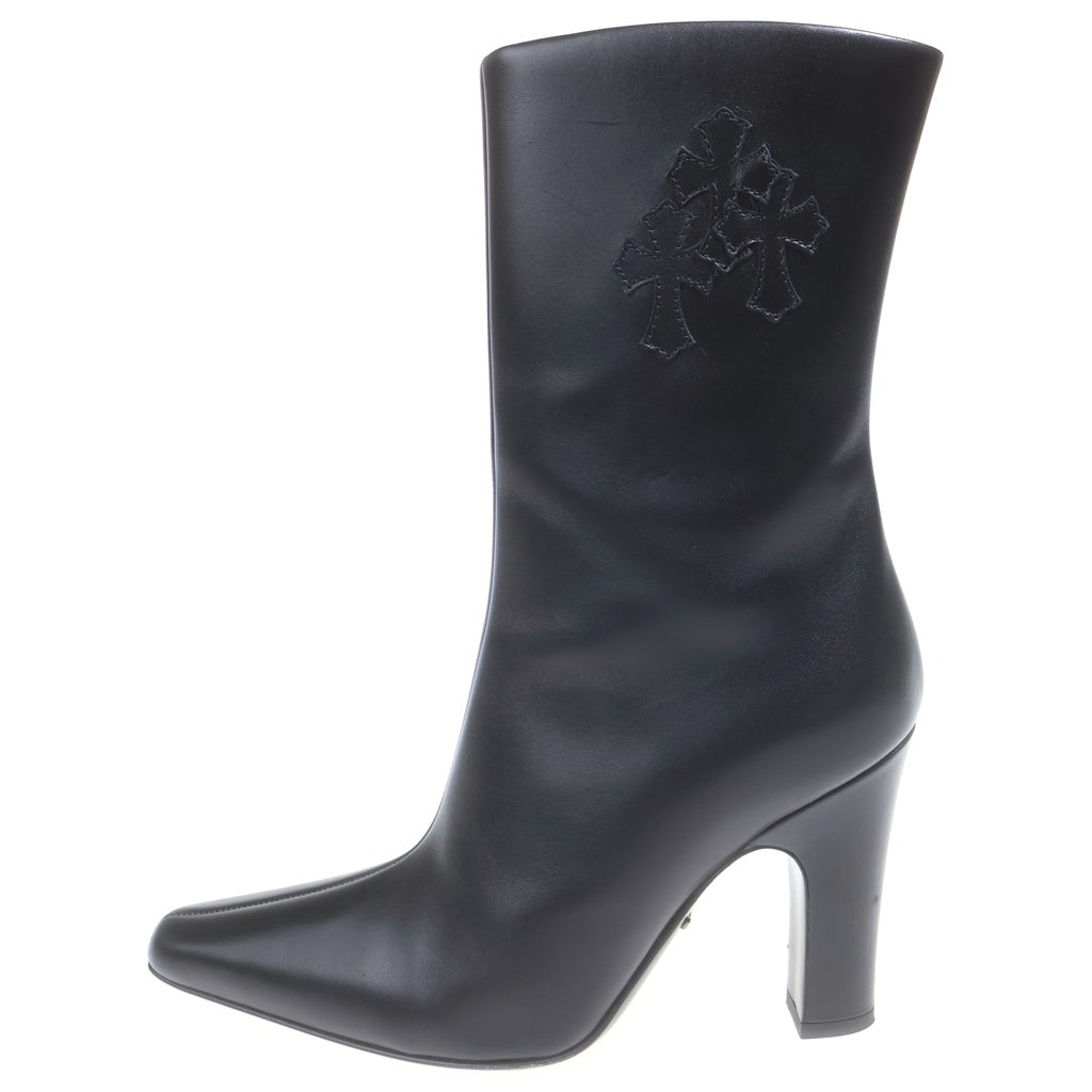 CHROME HEARTS(クロムハーツ) SUGER JONES シュガージョーンズ クロスパッチ サイドジップ ヒールブーツ ブラック レディース