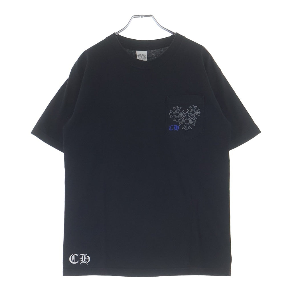 CHROME HEARTS(クロムハーツ) CHプラス サークルロゴ バックプリント 胸ポケット 半袖Tシャツ カットソー ブラック/ブルー