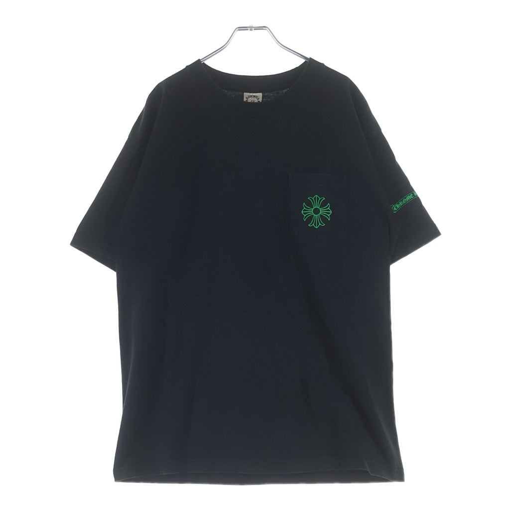 CHROME HEARTS(クロムハーツ) CHプラス バッククロスプリント 胸ポケット 半袖Tシャツ カットソー ブラック/グリーン