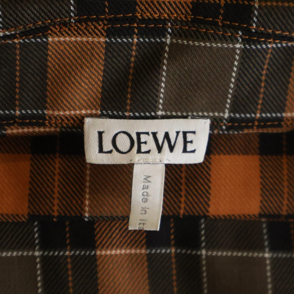 LOEWE(ロエベ) アナグラム刺繍 チェック柄 半袖シャツ オレンジ/ブラック