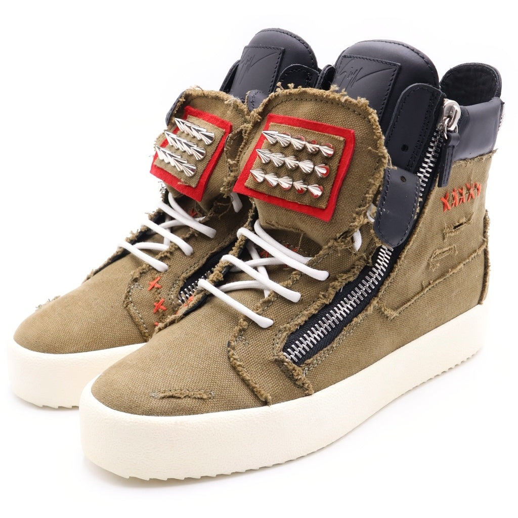GIUSEPPE ZANOTTI(ジュゼッペ ザノッティ) スタッズ付き レザータン サイドジップ ハイカットスニーカー シューズ カーキ