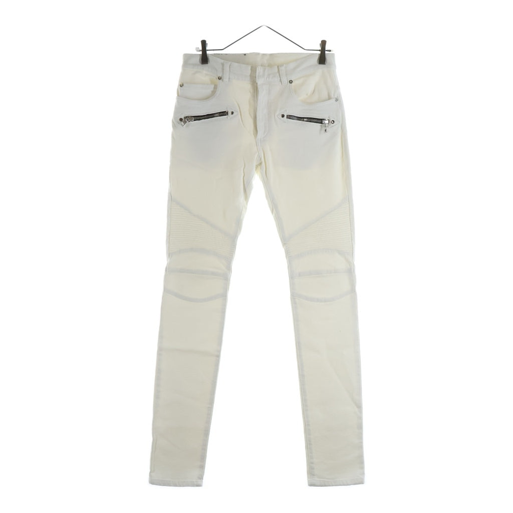 BALMAIN(バルマン) ダブルジップ 蛇腹バイカー デニムパンツ ジーンズ ホワイト S8H9131T138