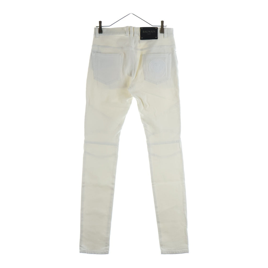 BALMAIN(バルマン) ダブルジップ 蛇腹バイカー デニムパンツ ジーンズ ホワイト S8H9131T138