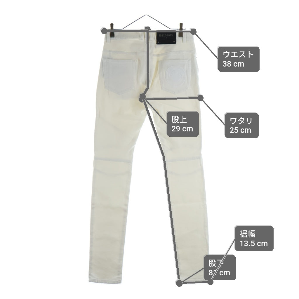 BALMAIN(バルマン) ダブルジップ 蛇腹バイカー デニムパンツ ジーンズ ホワイト S8H9131T138