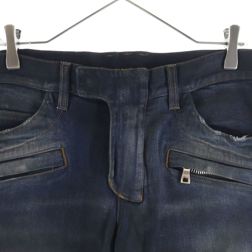 BALMAIN(バルマン) ダメージ加工 蛇腹バイカー デニムパンツ ジーンズ インディゴブラック W6HD551D502