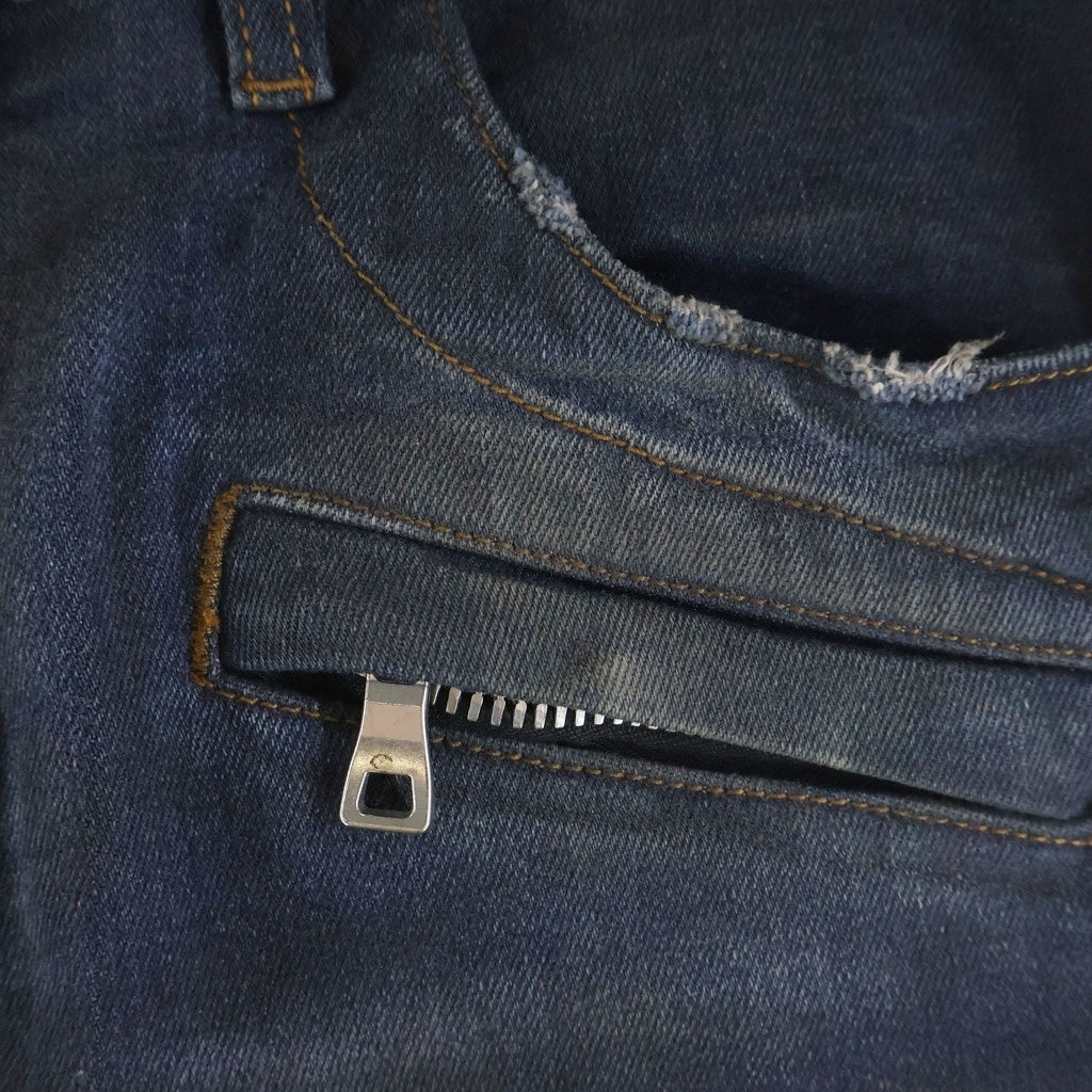 BALMAIN(バルマン) ダメージ加工 蛇腹バイカー デニムパンツ ジーンズ インディゴブラック W6HD551D502