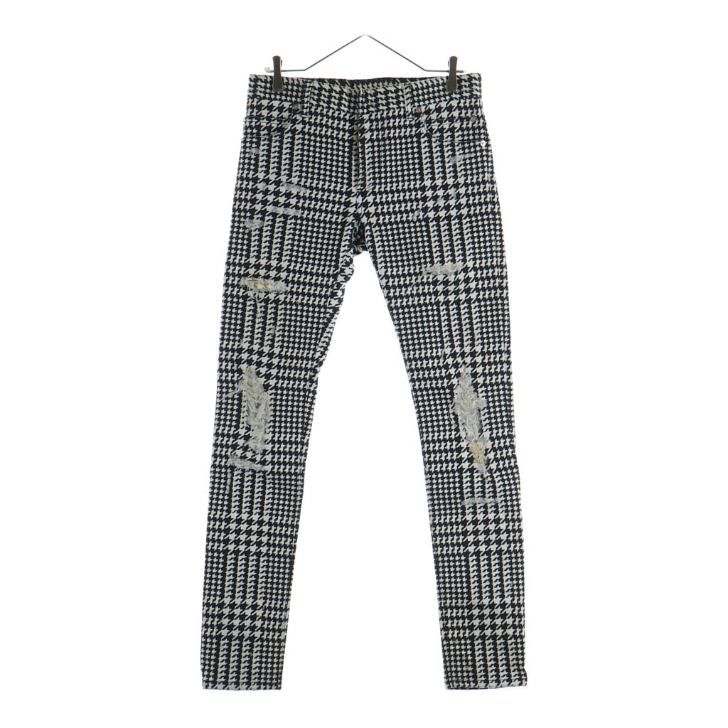 BALMAIN(バルマン) ダメージ加工 千鳥柄 ストレッチ デニム スキニーパンツ W7H9008T022D ブラック/ホワイト