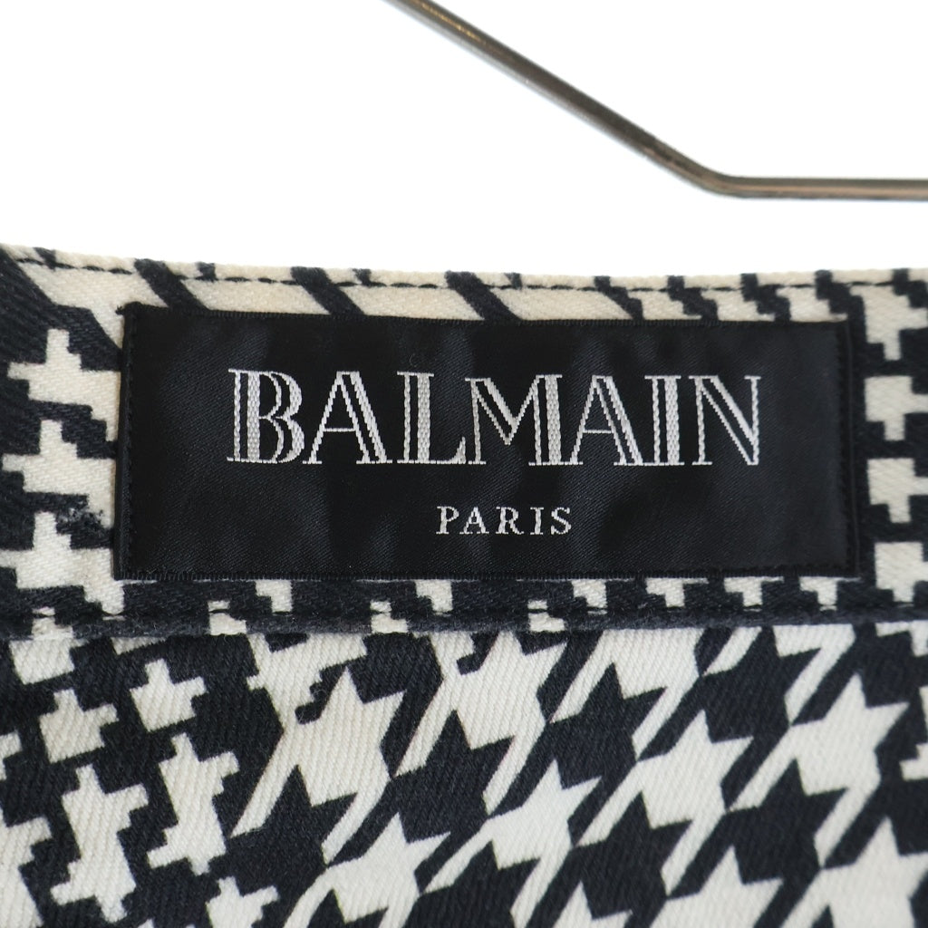 BALMAIN(バルマン) ダメージ加工 千鳥柄 ストレッチ デニム スキニーパンツ W7H9008T022D ブラック/ホワイト