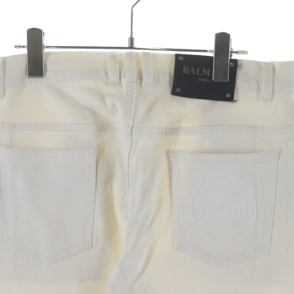 BALMAIN(バルマン) ダブルジップ 蛇腹バイカー デニムパンツ ジーンズ ホワイト S8H9131T138