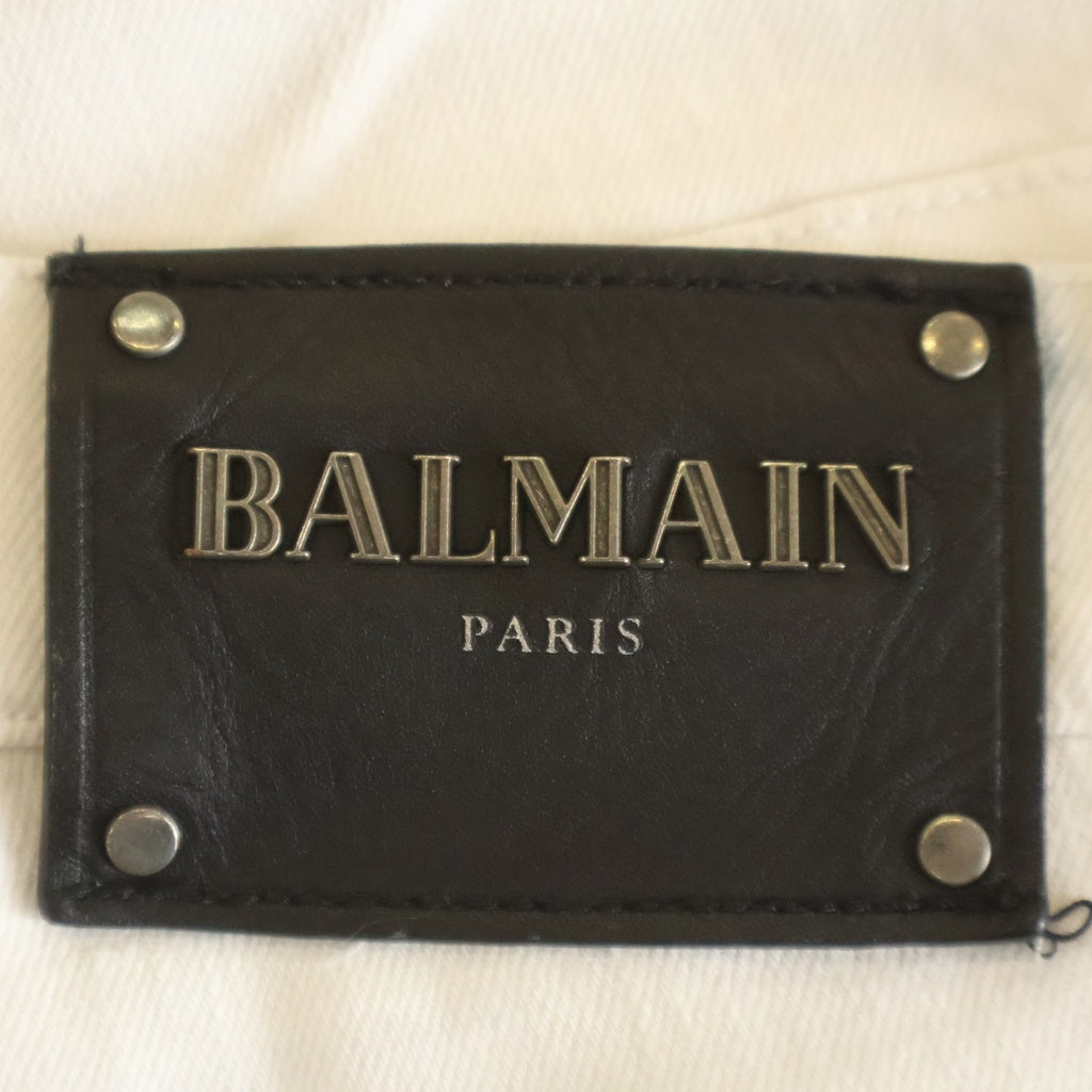 BALMAIN(バルマン) ダブルジップ 蛇腹バイカー デニムパンツ ジーンズ ホワイト S8H9131T138