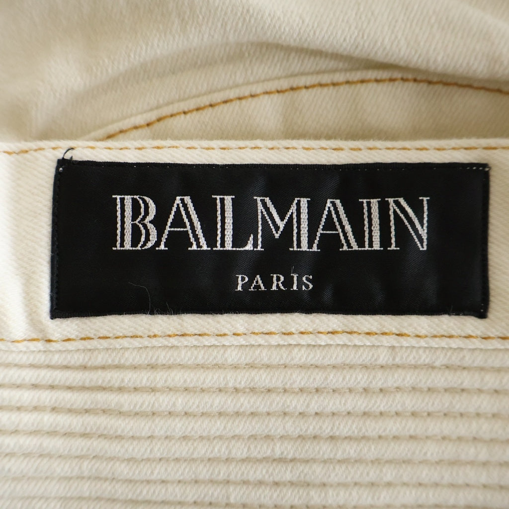 BALMAIN(バルマン) 蛇腹バイカー デニムパンツ ジーンズ S7H9551T022 ホワイト