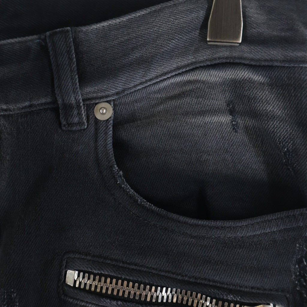 BALMAIN(バルマン) 18AW ダメージ加工 蛇腹バイカー デニムパンツ ジーンズ インディゴブラック W8H9130T138D