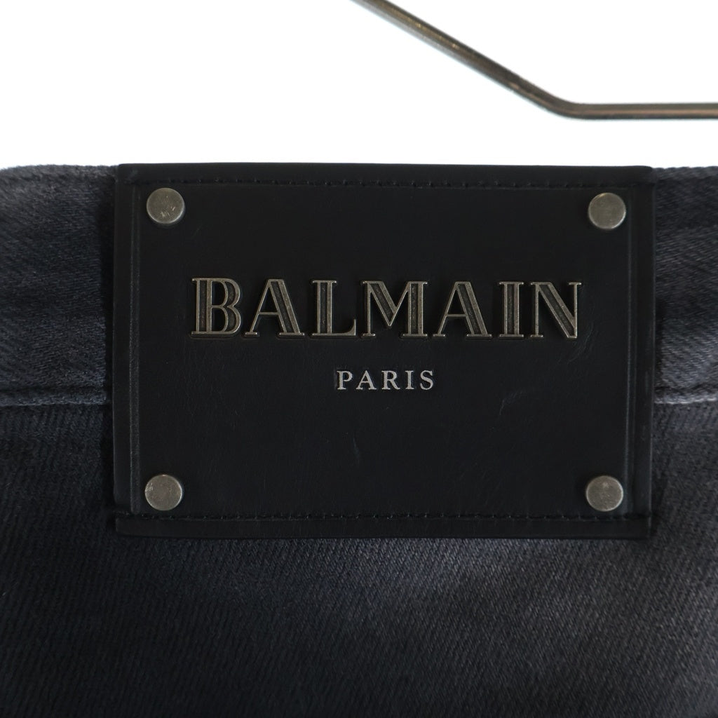 BALMAIN(バルマン) 18AW ダメージ加工 蛇腹バイカー デニムパンツ ジーンズ インディゴブラック W8H9130T138D