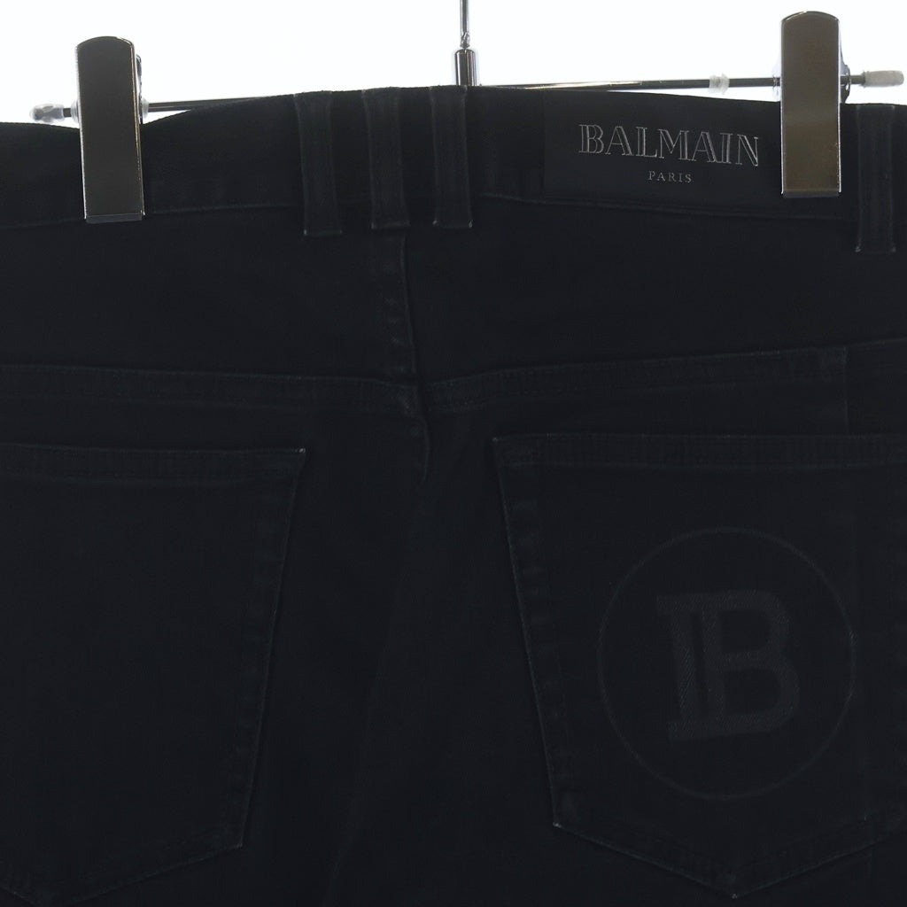 BALMAIN(バルマン) バックポケットロゴ ボタンフライ スリムストレートデニムパンツ ブラック SH05406Z543