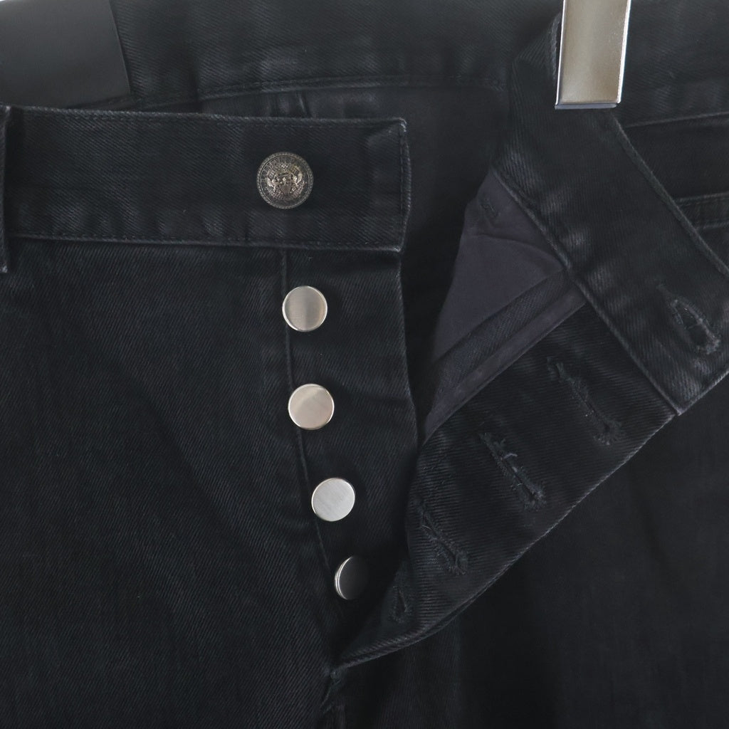 BALMAIN(バルマン) バックポケットロゴ ボタンフライ スリムストレートデニムパンツ ブラック SH05406Z543