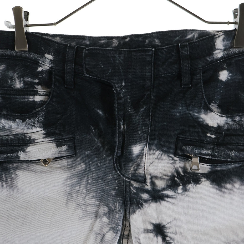 BALMAIN(バルマン) ダメージ加工 ダブルジップ デニム ハーフパンツ ブラック/ホワイト S8H5151T127