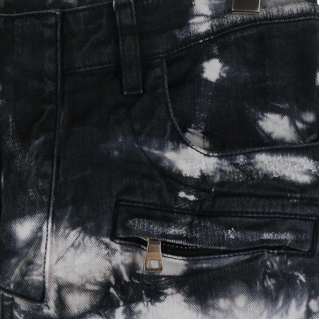 BALMAIN(バルマン) ダメージ加工 ダブルジップ デニム ハーフパンツ ブラック/ホワイト S8H5151T127