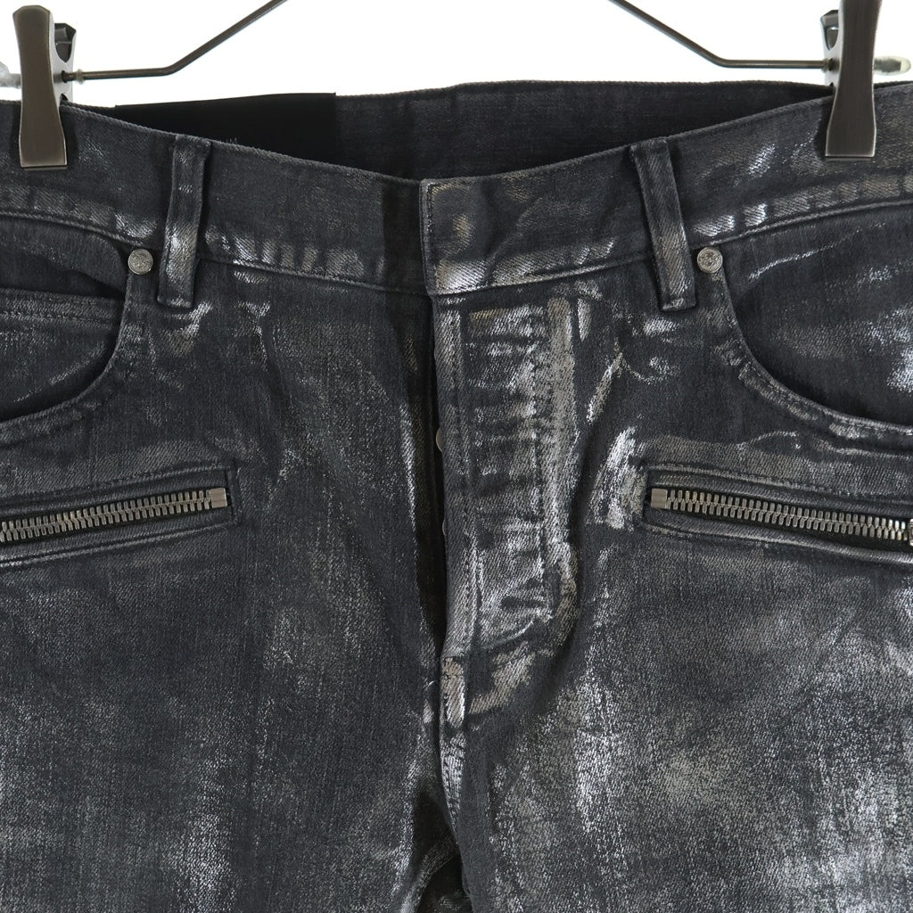 BALMAIN(バルマン) ダメージ加工 ペイント ラメ ストレッチ デニム スキニーパンツ グレー RH15130D012