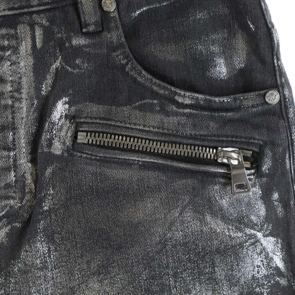 BALMAIN(バルマン) ダメージ加工 ペイント ラメ ストレッチ デニム スキニーパンツ グレー RH15130D012