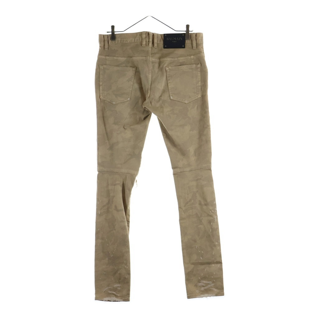 BALMAIN(バルマン) デストロイ加工 迷彩 スリム デニムパンツ コットン S8H5131T313 ベージュ