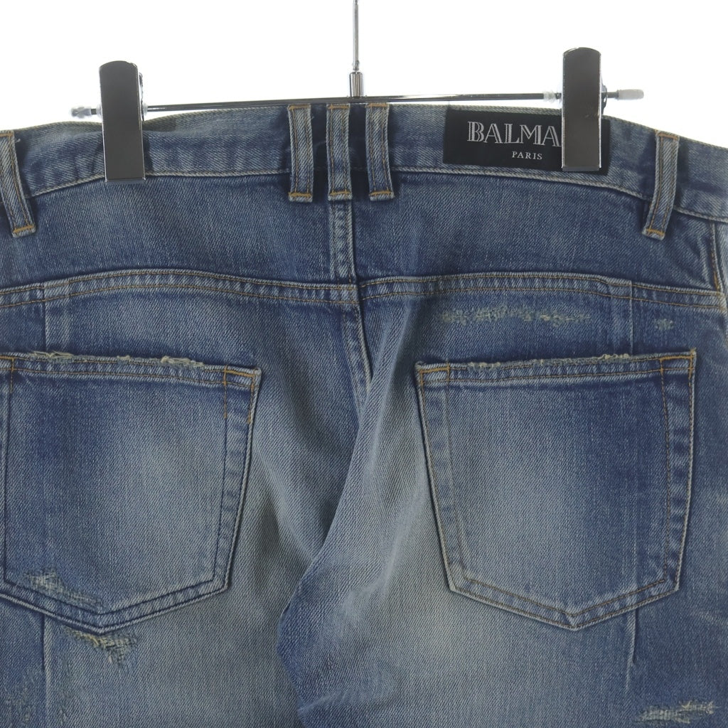 BALMAIN(バルマン) ダメージ加工 ダブルジップ デニムパンツ S7H9001T021D インディゴ