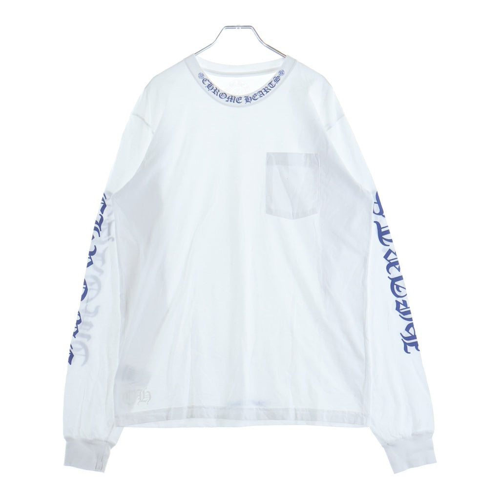 CHROME HEARTS(クロムハーツ) CH LS 1 ネックロゴ アームプリントクルーネック長袖Tシャツ ホワイト/ブルー