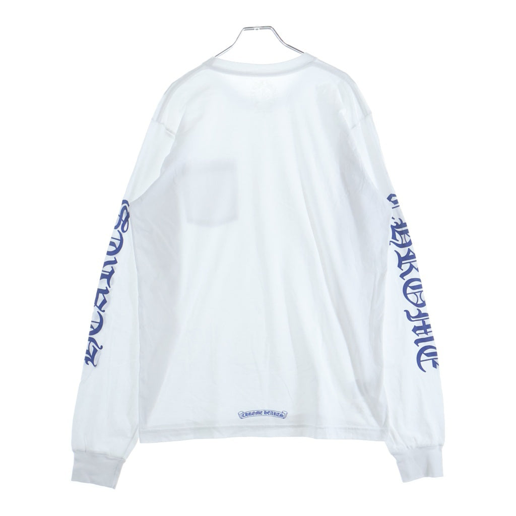 CHROME HEARTS(クロムハーツ) CH LS 1 ネックロゴ アームプリントクルーネック長袖Tシャツ ホワイト/ブルー