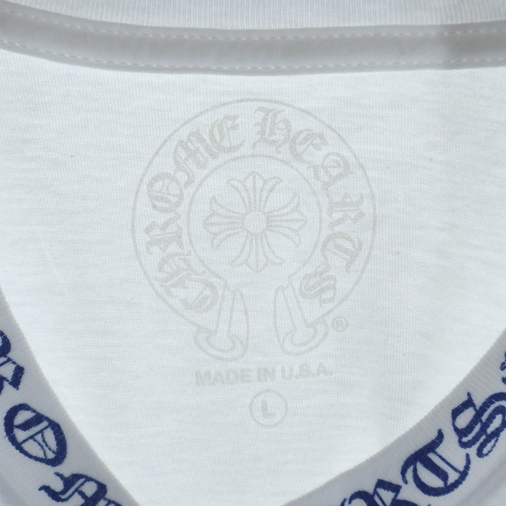 CHROME HEARTS(クロムハーツ) CH LS 1 ネックロゴ アームプリントクルーネック長袖Tシャツ ホワイト/ブルー