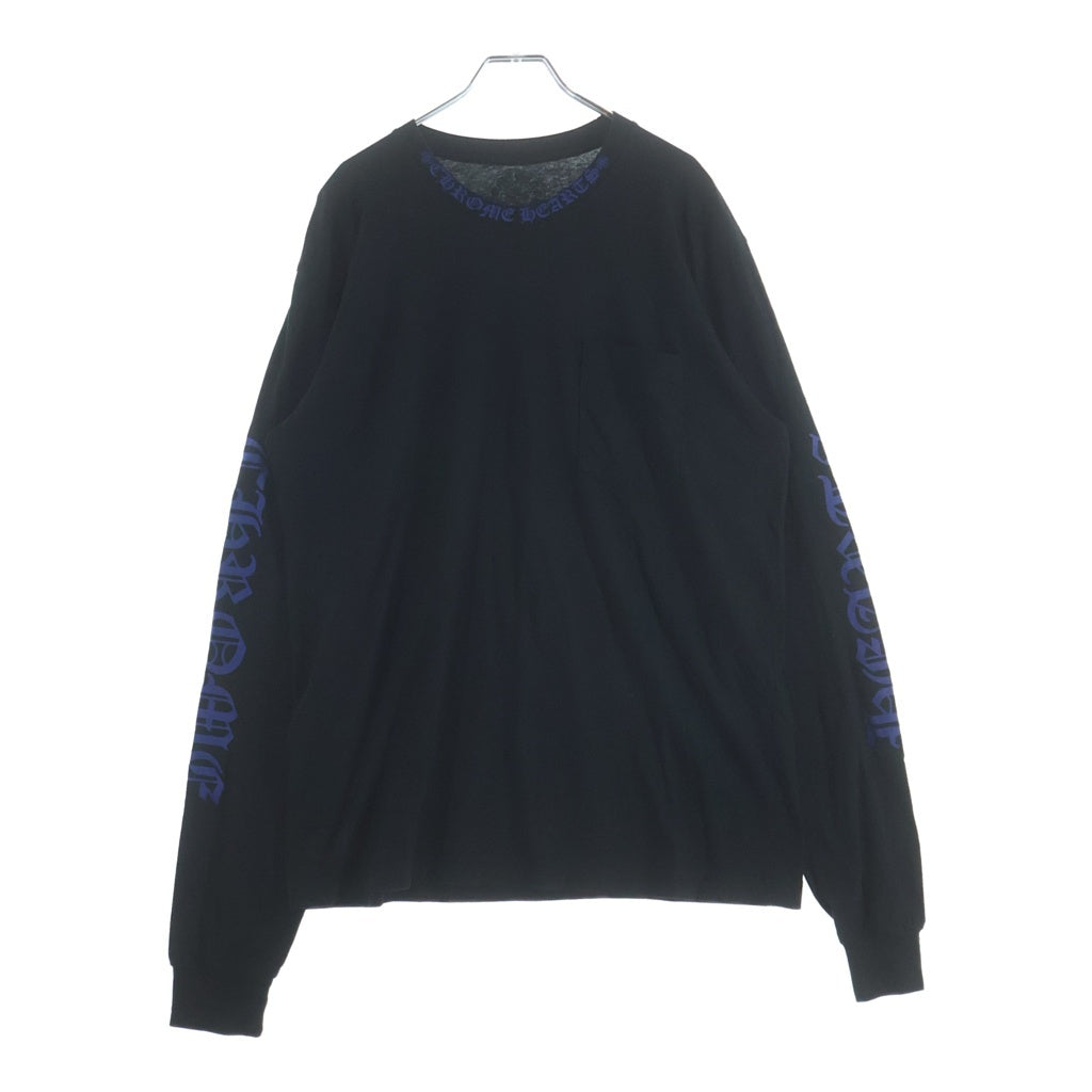 CHROME HEARTS(クロムハーツ) CH LS 1 ネックロゴ アームプリントクルーネック長袖Tシャツ ブラック/ブルー