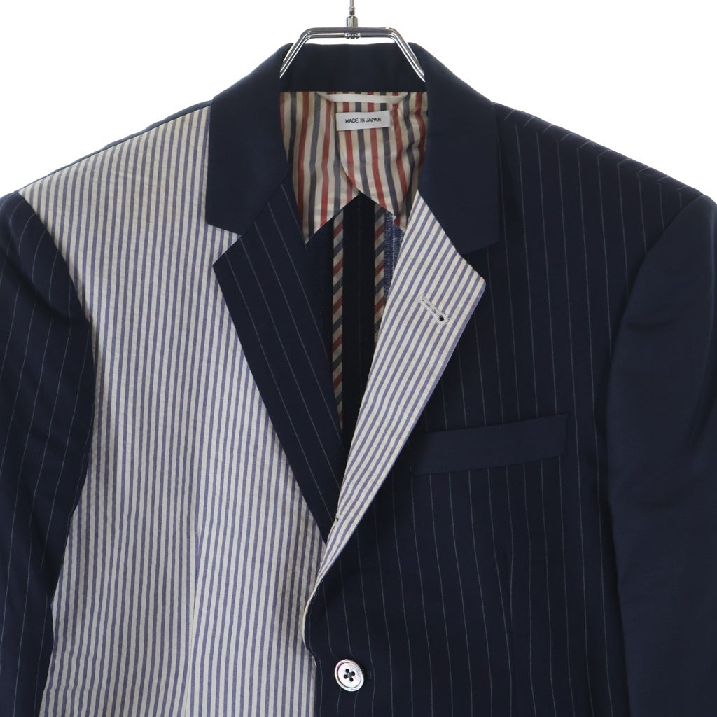 THOM BROWNE(トムブラウン) Patchwork jacket tailored jacket MJC159F00572415/A0161I12570 パッチワーク ストライプ柄 2B テーラードジャケット ネイビー/ホワイト