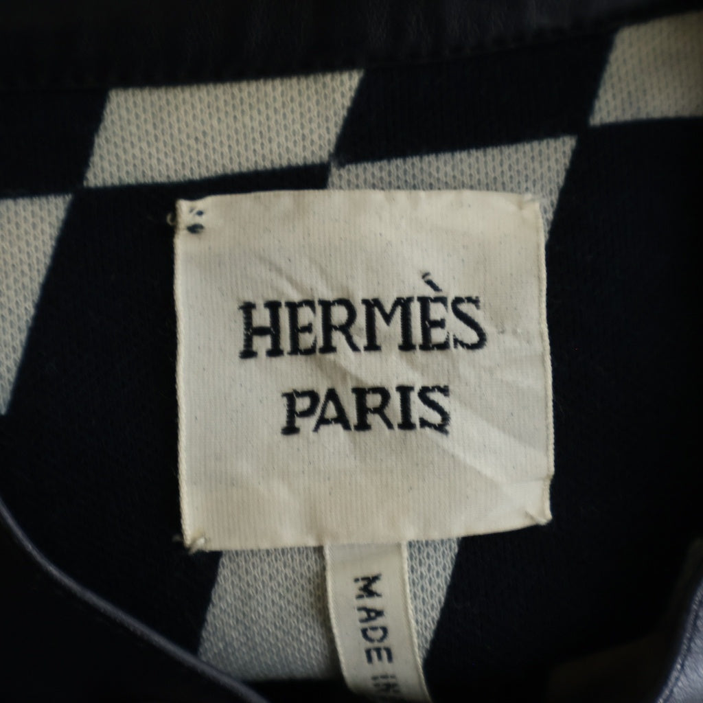 HERMES(エルメス) セリエボタン オプティカルH ラムスキン シングルライダースジャケット ネイビー レディース