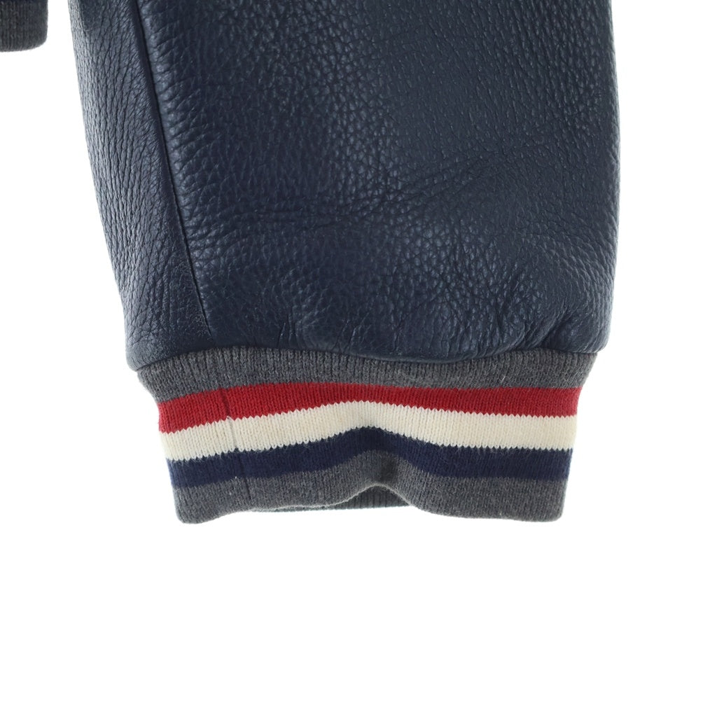 THOM BROWNE(トムブラウン) Leather Blouson MA-1 ディアスキン トリコロール ジップアップブルゾン レザージャケット MJU417A00199415/A0161I24150 ネイビー