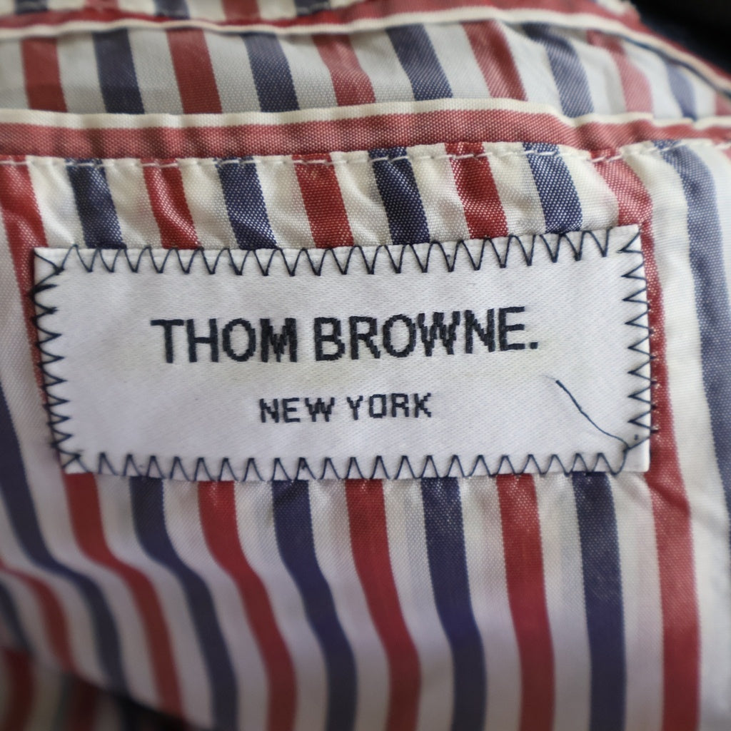THOM BROWNE(トムブラウン) Leather Blouson MA-1 ディアスキン トリコロール ジップアップブルゾン レザージャケット MJU417A00199415/A0161I24150 ネイビー