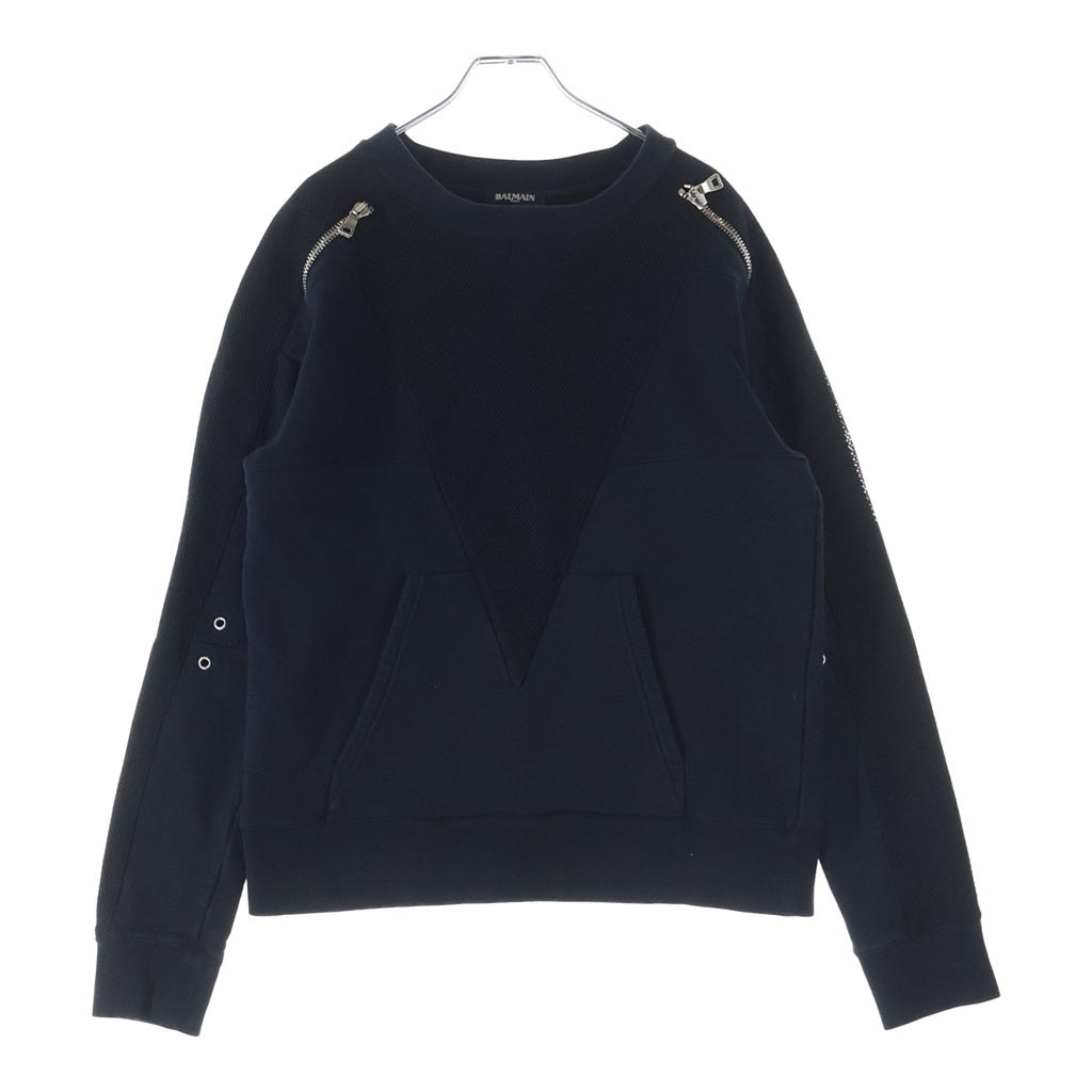 BALMAIN(バルマン) 17SS Mesh switching sweatshirt RH13205J049 メッシュドッキング クルーネックスウェットトレーナー ブラック