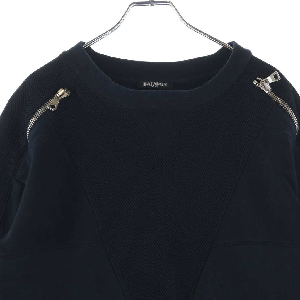 BALMAIN(バルマン) 17SS Mesh switching sweatshirt RH13205J049 メッシュドッキング クルーネックスウェットトレーナー ブラック