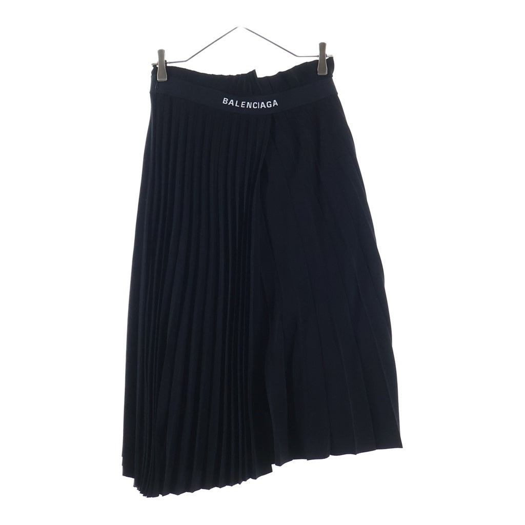 BALENCIAGA(バレンシアガ) サイドジップ ロゴ プリーツ アシンメトリー ロングスカート ブラック 529757 TYD15 レディース