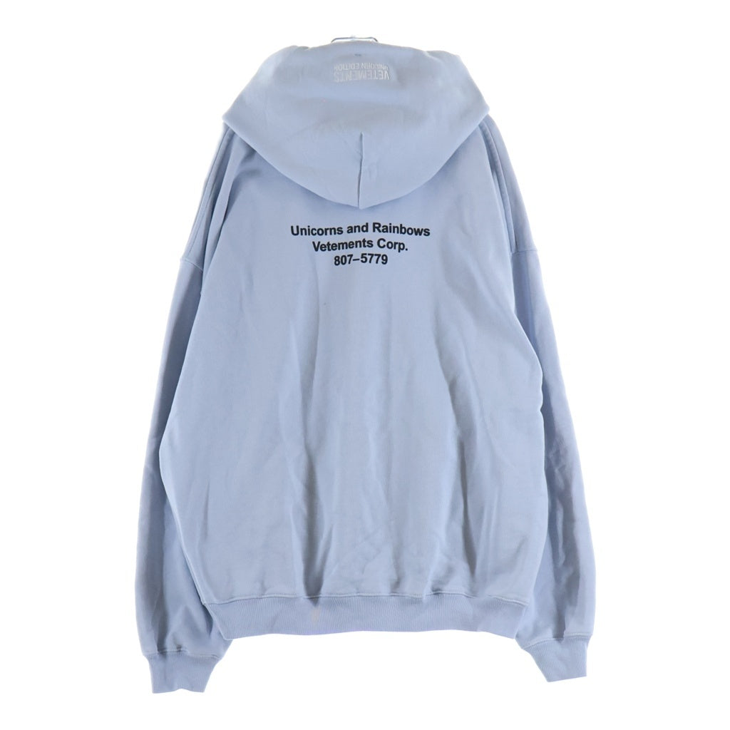 VETEMENTS(ヴェトモン) 21SS Magic Unicorn Hoodie UE51TR400X マジック ユニコーン フーディ フロントプリント プルオーバースウェットパーカー ブルー