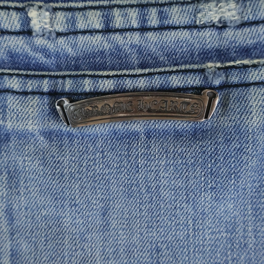 CHROME HEARTS(クロムハーツ) クロスボールボタン ボタンフライ ダメージ加工 ショートパンツ インディゴ レディース