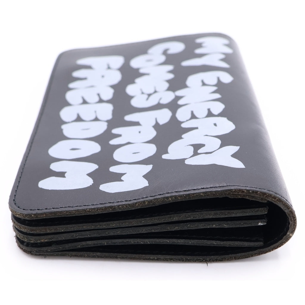 COMME des GARCONS(コムデギャルソン) メッセージ プリント 5ジャバラ ウォレット 財布 レザー ブラック