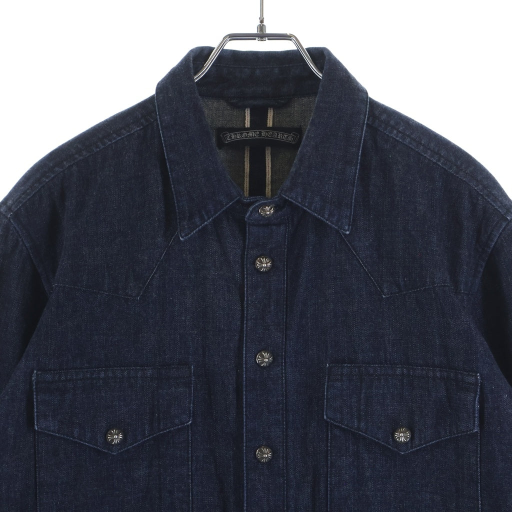 CHROME HEARTS(クロムハーツ) DENIM WESTERN デニムウエスタン 袖クロスパッチ クロスボタン デニム長袖シャツ JVP ネイビー インディゴ JVP