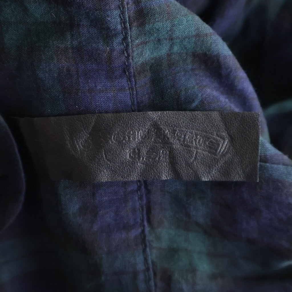 CHROME HEARTS(クロムハーツ) Y NOT ワイノット クロスボタン 半袖チェックシャツ JVP ネイビー/グリーン