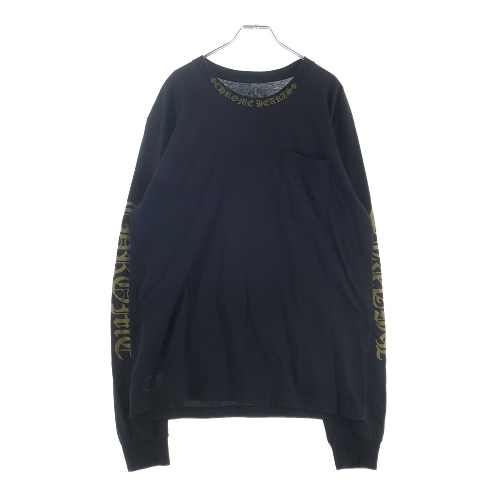 CHROME HEARTS(クロムハーツ) Neck Logo LS TEE ネックロゴプリント アームロゴ クルーネックロングスリーブTシャツカットソー ロンT ブラック
