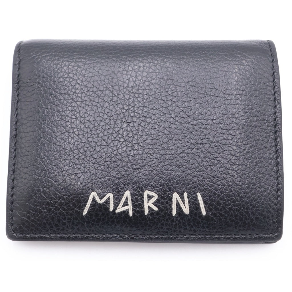 MARNI(マルニ) ロゴ刺繍 2つ折り財布 ミニウォレット ブラック レザー