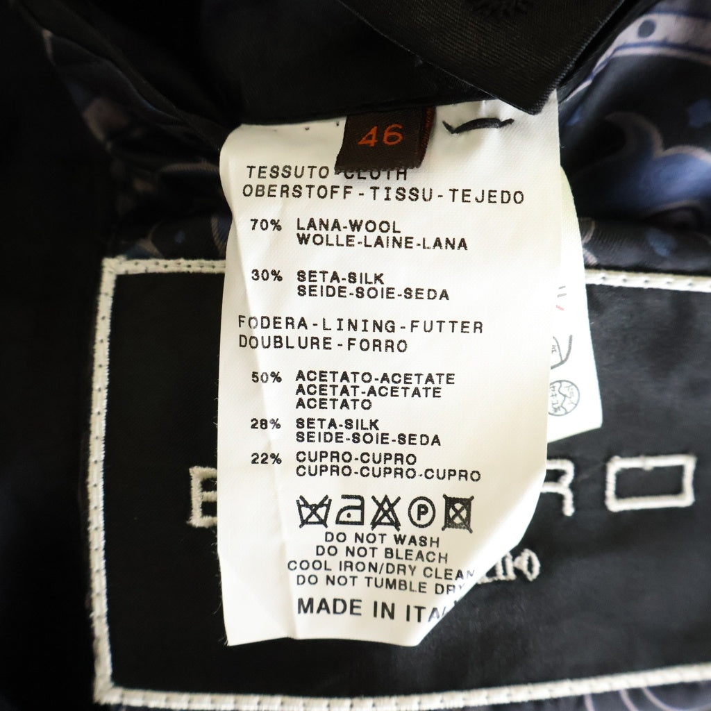 ETRO(エトロ) ストライプ ウール テーラードジャケット 裏地シルク ペイズリー柄 スラックスパンツ セットアップスーツ ブラック