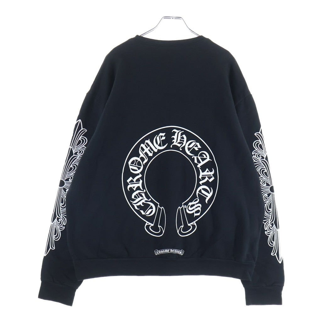 CHROME HEARTS(クロムハーツ) SWTSHRT PLVR バックホースシュー 袖フローラルプリント 長袖スウェット ブラック