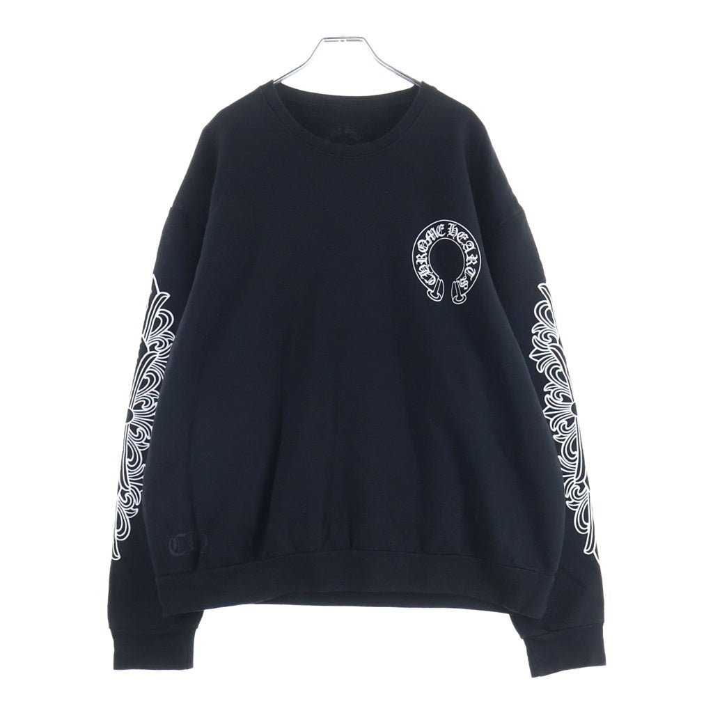 CHROME HEARTS(クロムハーツ) SWTSHRT PLVR バックホースシュー 袖フローラルプリント 長袖スウェット ブラック
