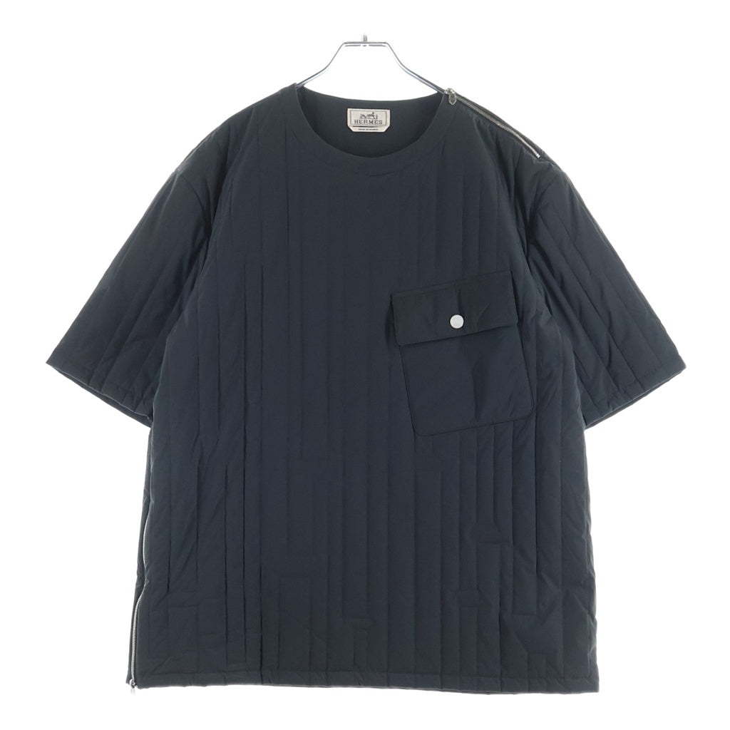 HERMES(エルメス) マテラッセ ジャケット プルオーバー 胸ポケット セリエボタン サイドジップ 中綿キルティング Tシャツ カットソー グレー