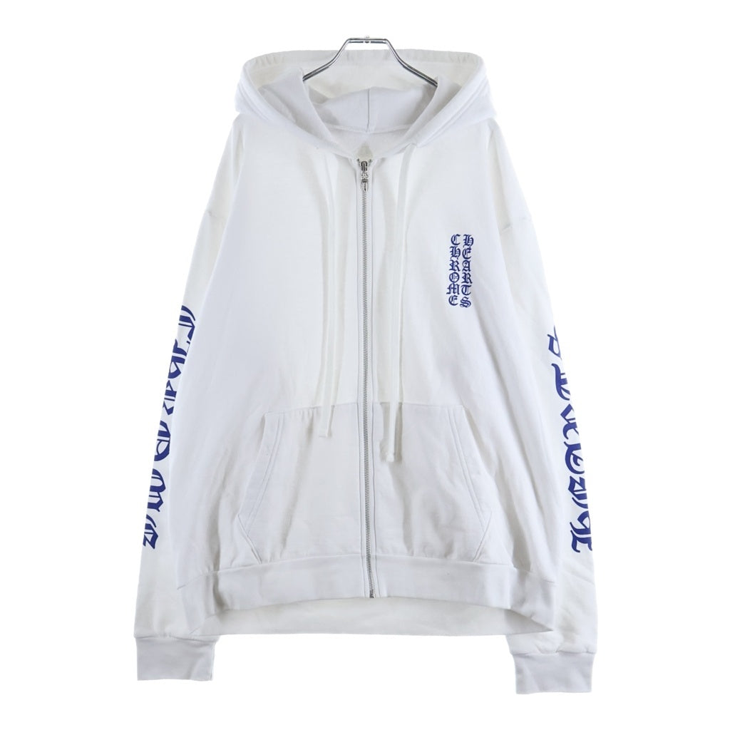CHROME HEARTS(クロムハーツ) Vertical Logo Zip Up Hoodie 袖プリント ヴァーティカル ロゴ ジップアップフーディー パーカー ホワイト