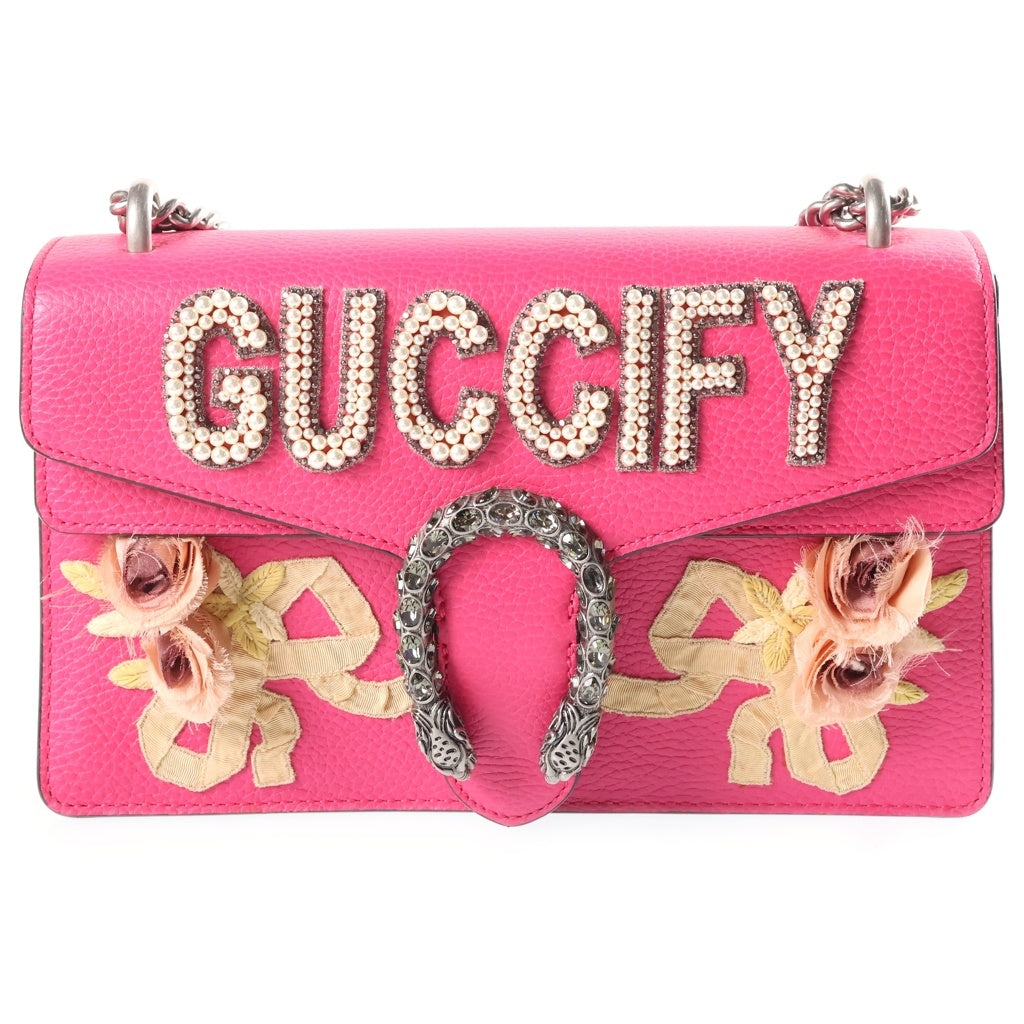 GUCCI(グッチ) Dionysus Guccify パール金具 フラワー刺繍 ショルダーバッグ ピンク レザー 400249 レディース