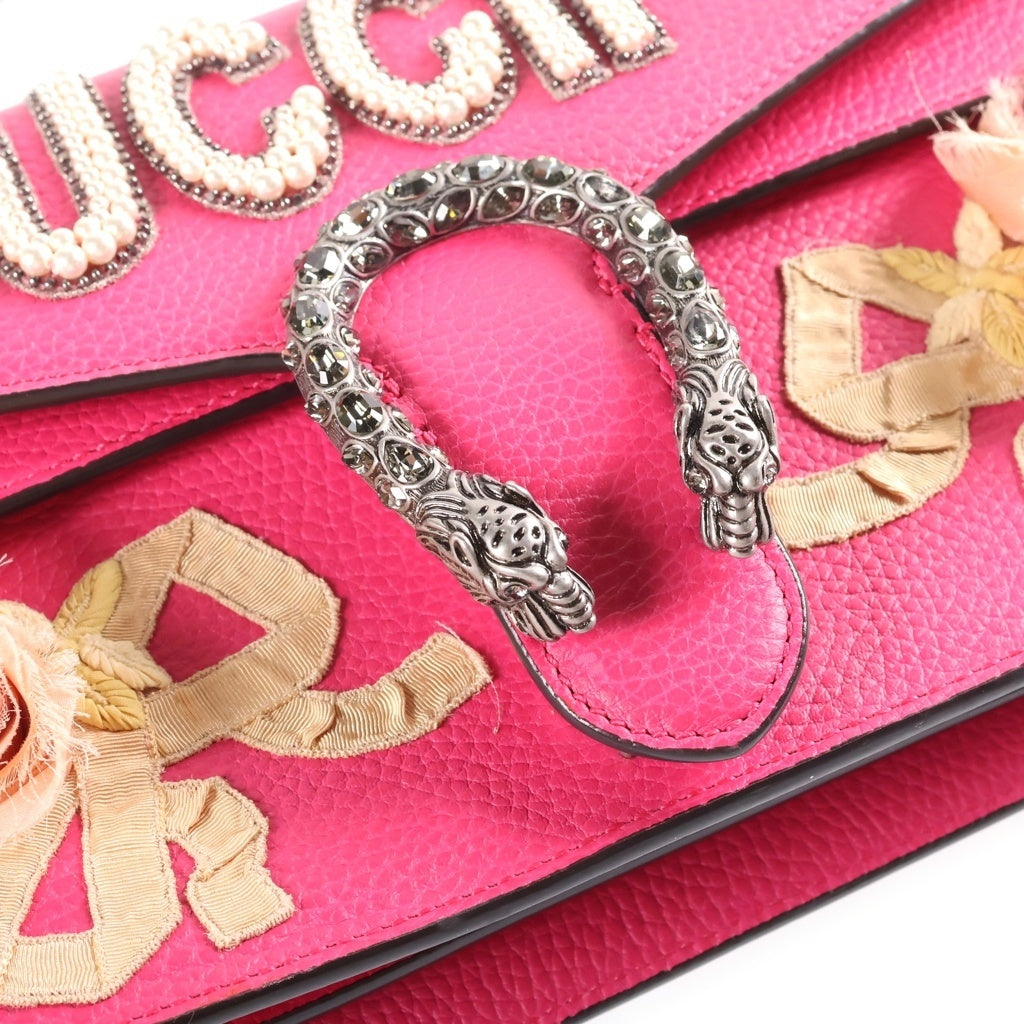 GUCCI(グッチ) Dionysus Guccify パール金具 フラワー刺繍 ショルダーバッグ ピンク レザー 400249 レディース